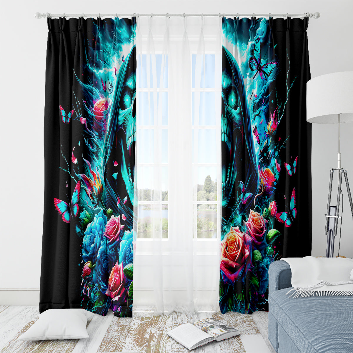 Rose Skull Window Curtain She Whispered Back Iam The Storm