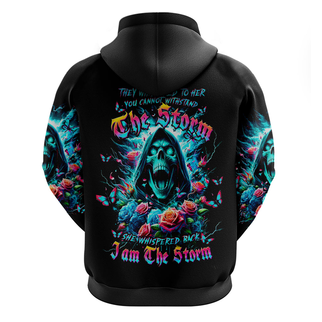 Rose Skull Zip Hoodie She Whispered Back Iam The Storm
