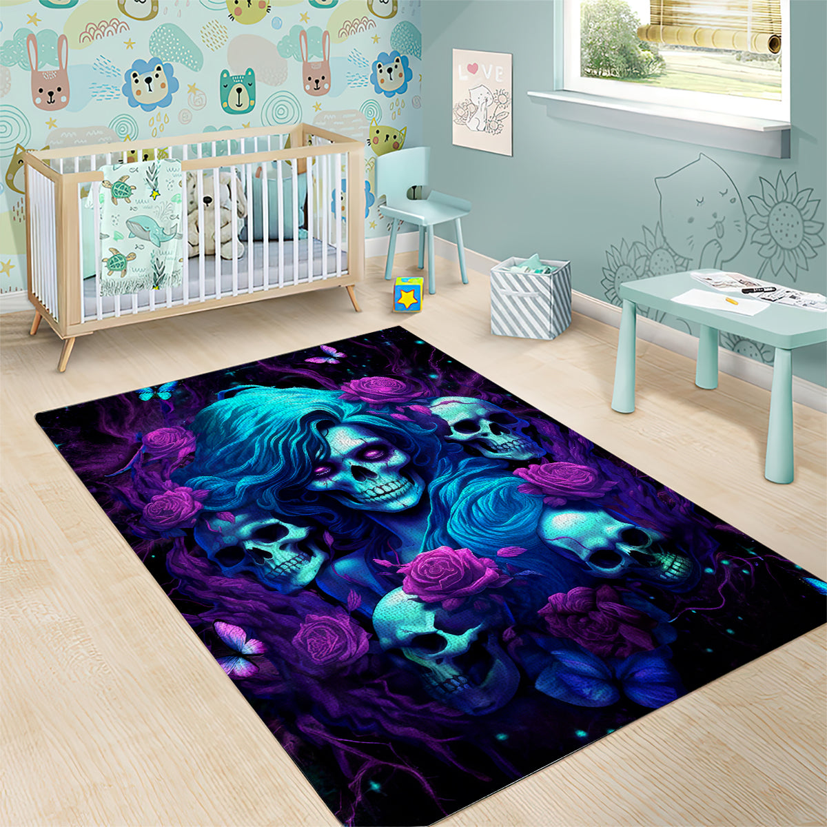 Rose Skull Area Rug I'm Never Alone My Demon Are With Me 24/7