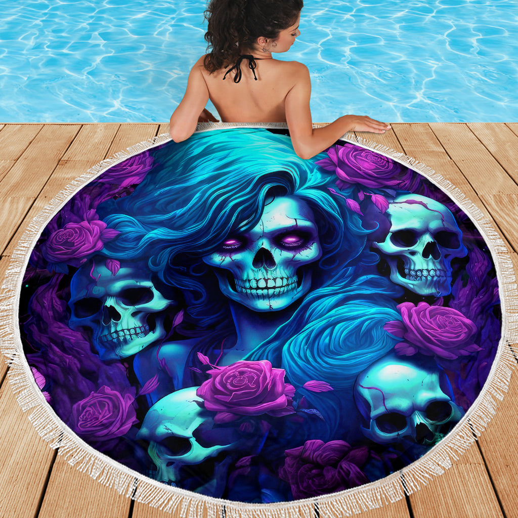 Rose Skull Beach Blanket I'm Never Alone My Demon Are With Me 24/7