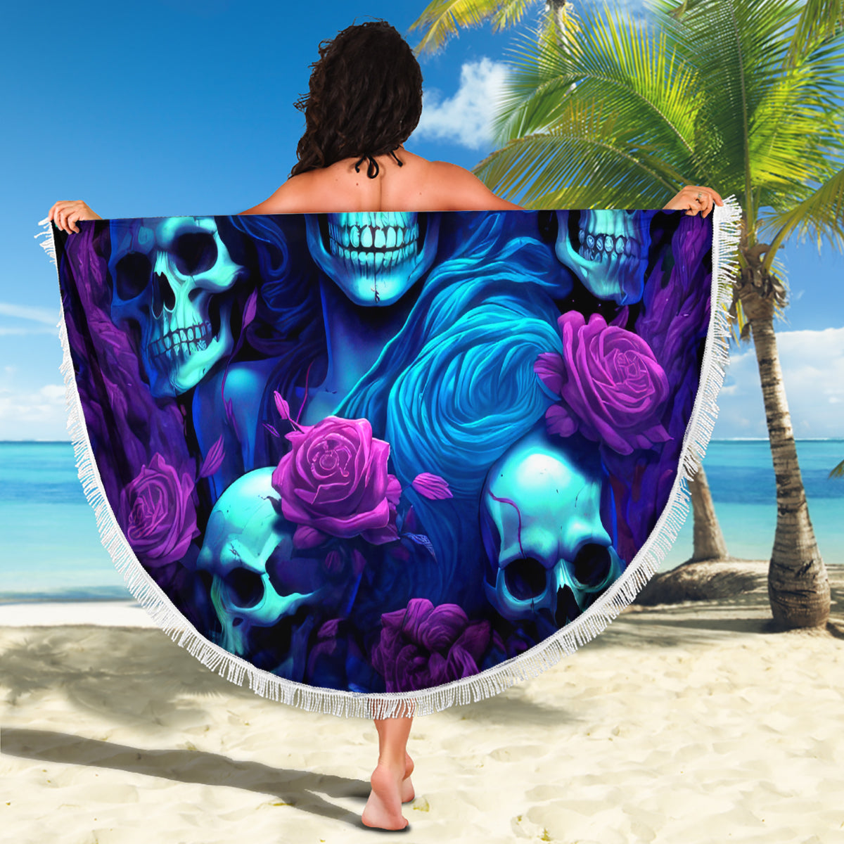 Rose Skull Beach Blanket I'm Never Alone My Demon Are With Me 24/7