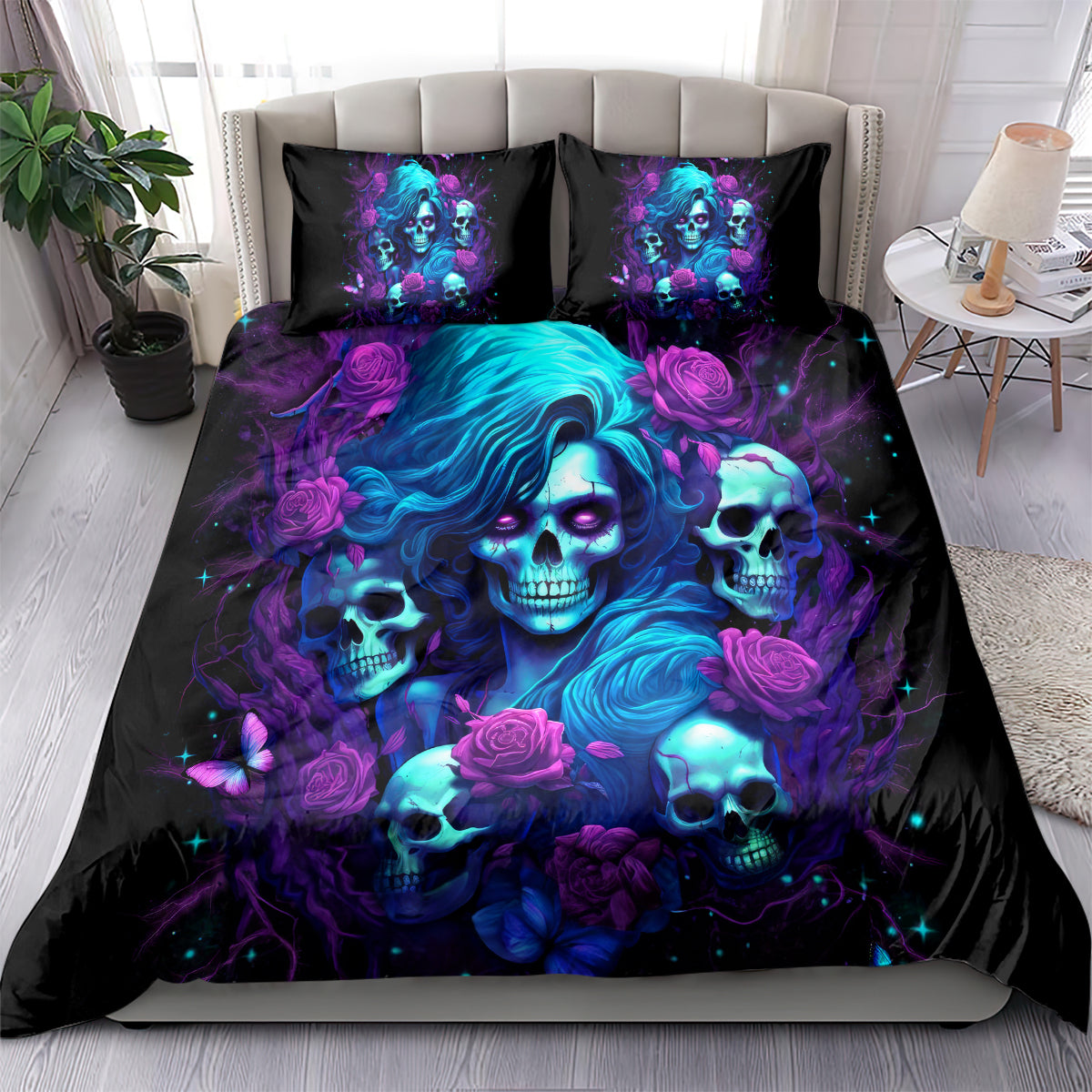 Rose Skull Bedding Set I'm Never Alone My Demon Are With Me 24/7