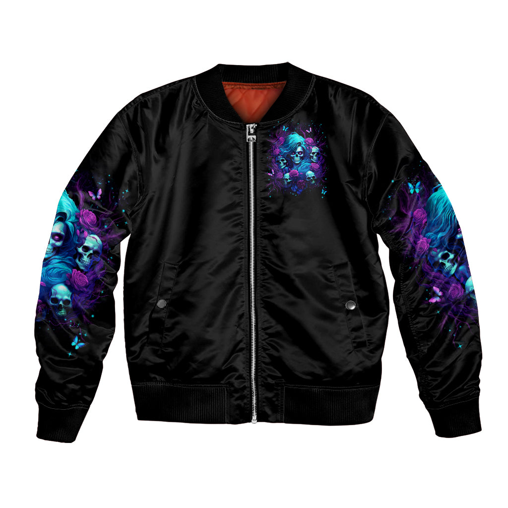 Rose Skull Bomber Jacket I'm Never Alone My Demon Are With Me 24/7