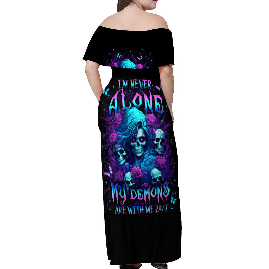 Rose Skull Off Shoulder Maxi Dress I'm Never Alone My Demon Are With Me 24/7
