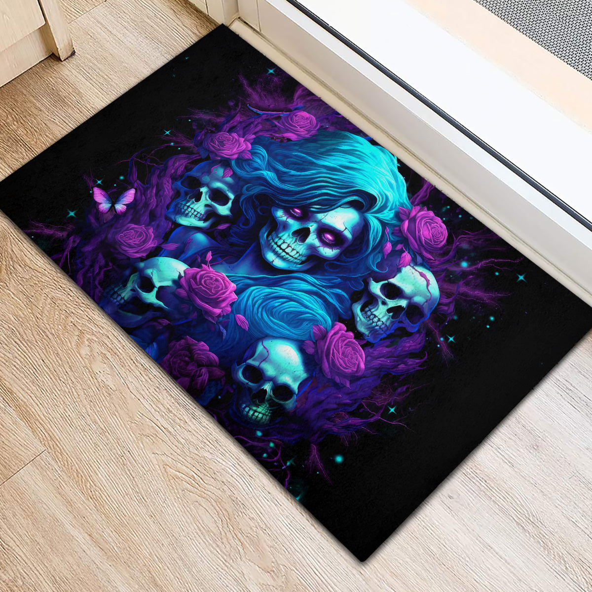 Rose Skull Rubber Doormat I'm Never Alone My Demon Are With Me 24/7