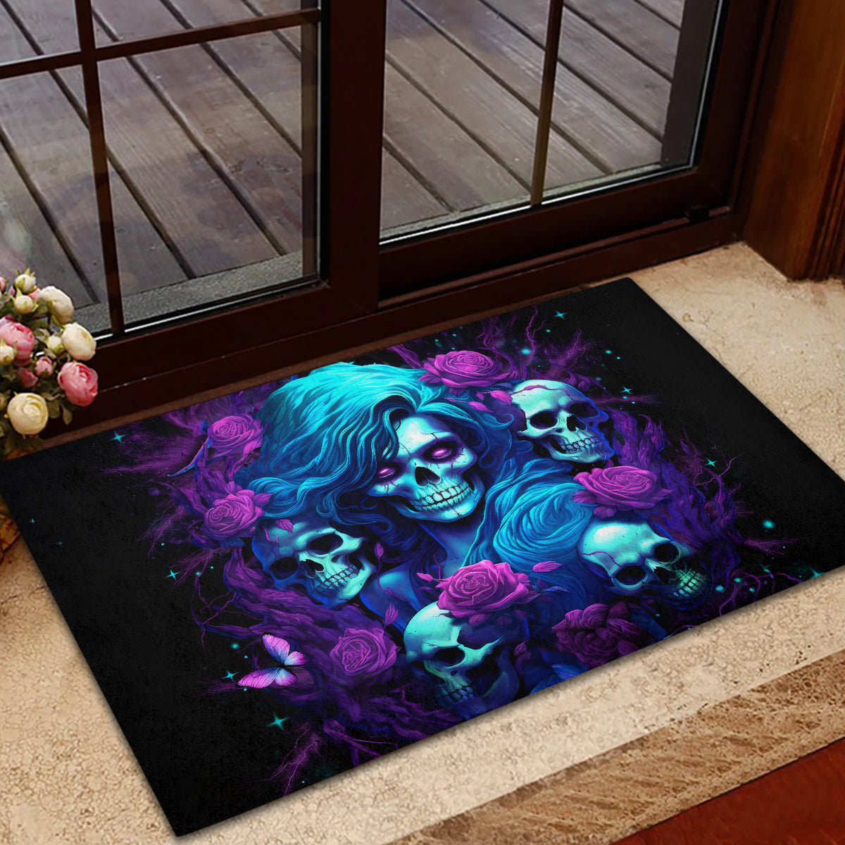 Rose Skull Rubber Doormat I'm Never Alone My Demon Are With Me 24/7