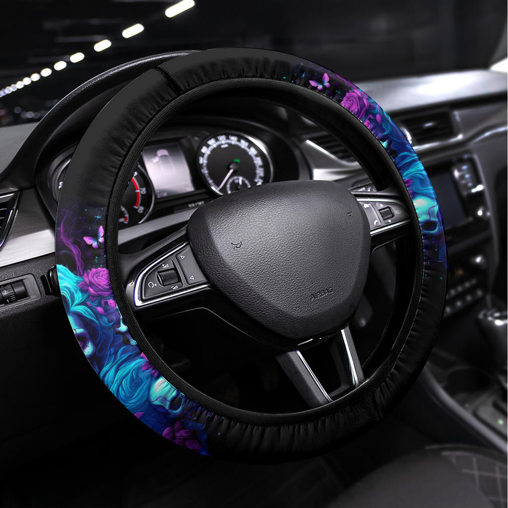 Rose Skull Steering Wheel Cover I'm Never Alone My Demon Are With Me 24/7