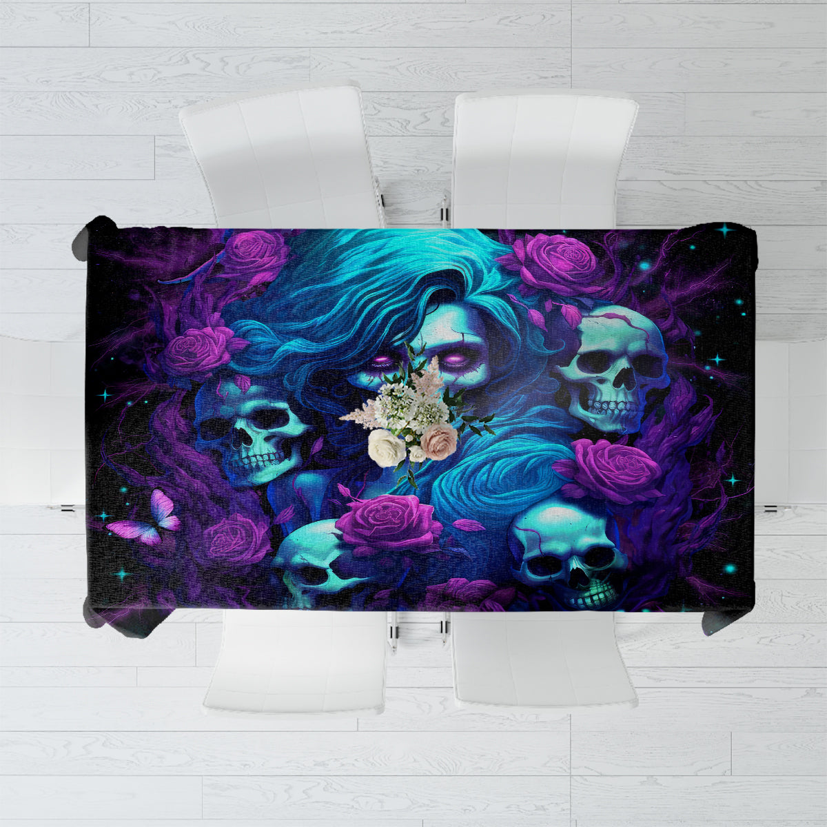 Rose Skull Tablecloth I'm Never Alone My Demon Are With Me 24/7