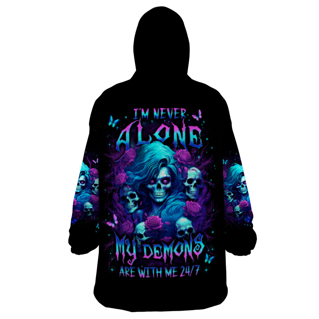 Rose Skull Wearable Blanket Hoodie I'm Never Alone My Demon Are With Me 24/7