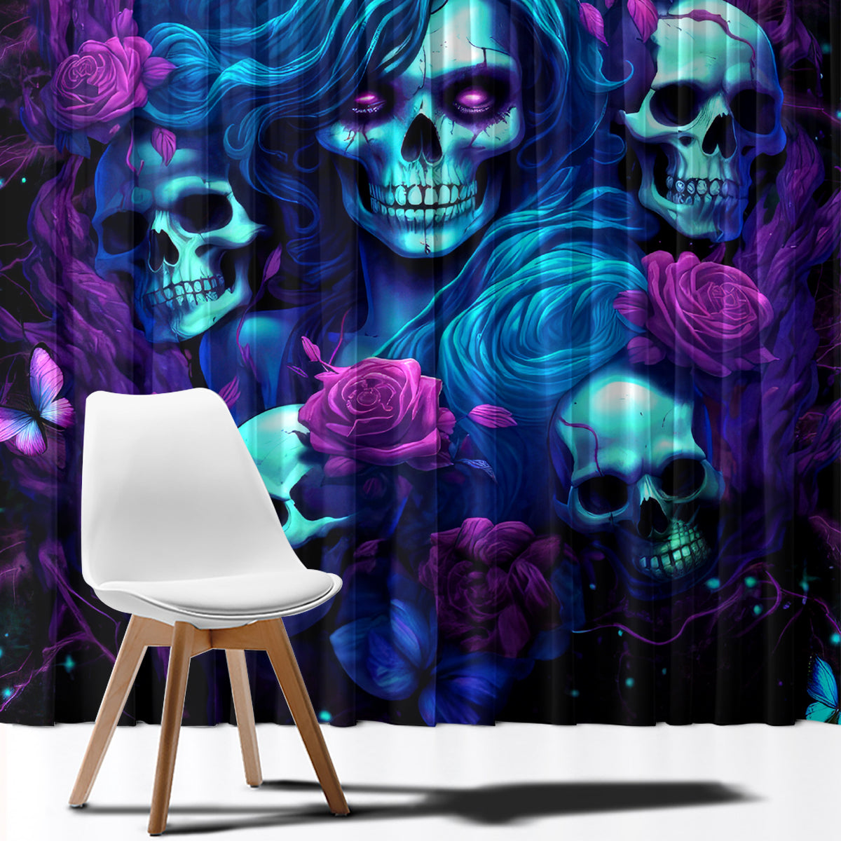 Rose Skull Window Curtain I'm Never Alone My Demon Are With Me 24/7