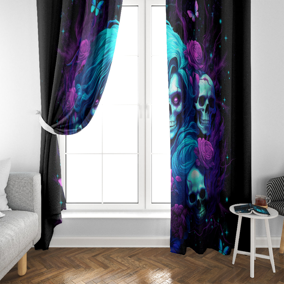 Rose Skull Window Curtain I'm Never Alone My Demon Are With Me 24/7