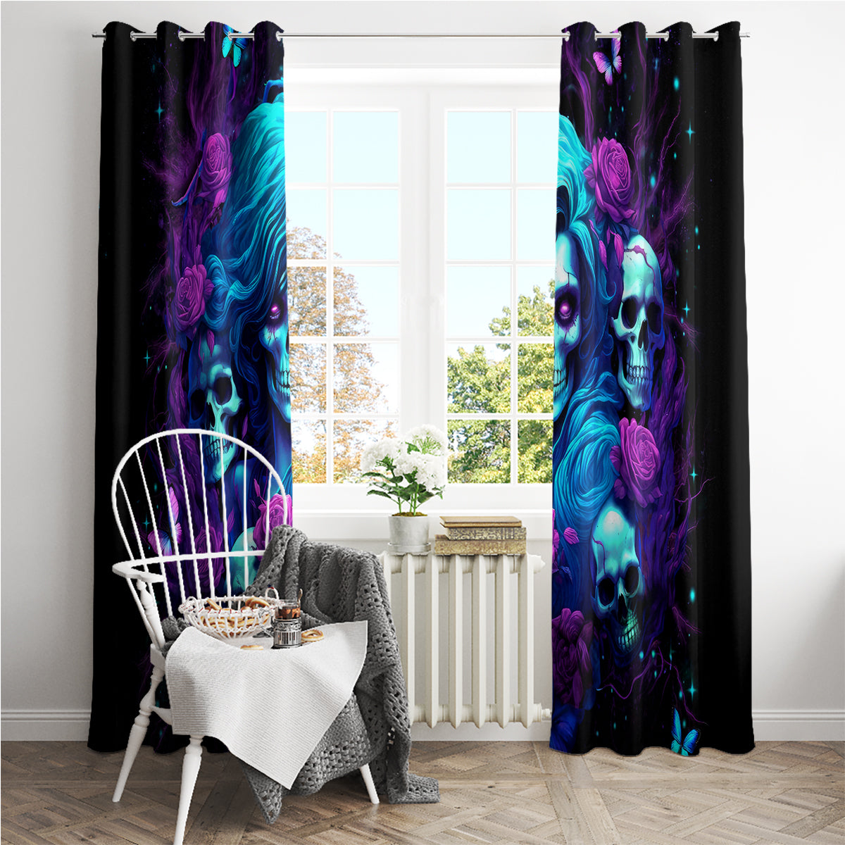 Rose Skull Window Curtain I'm Never Alone My Demon Are With Me 24/7