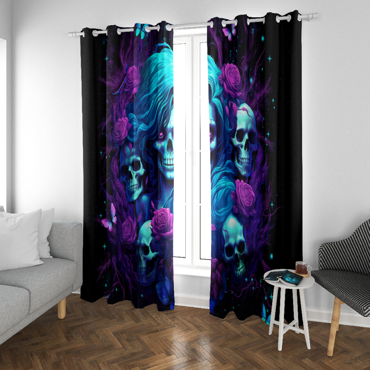 Rose Skull Window Curtain I'm Never Alone My Demon Are With Me 24/7