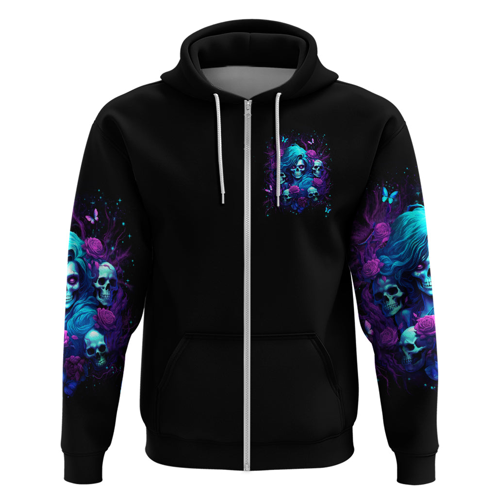 Rose Skull Zip Hoodie I'm Never Alone My Demon Are With Me 24/7