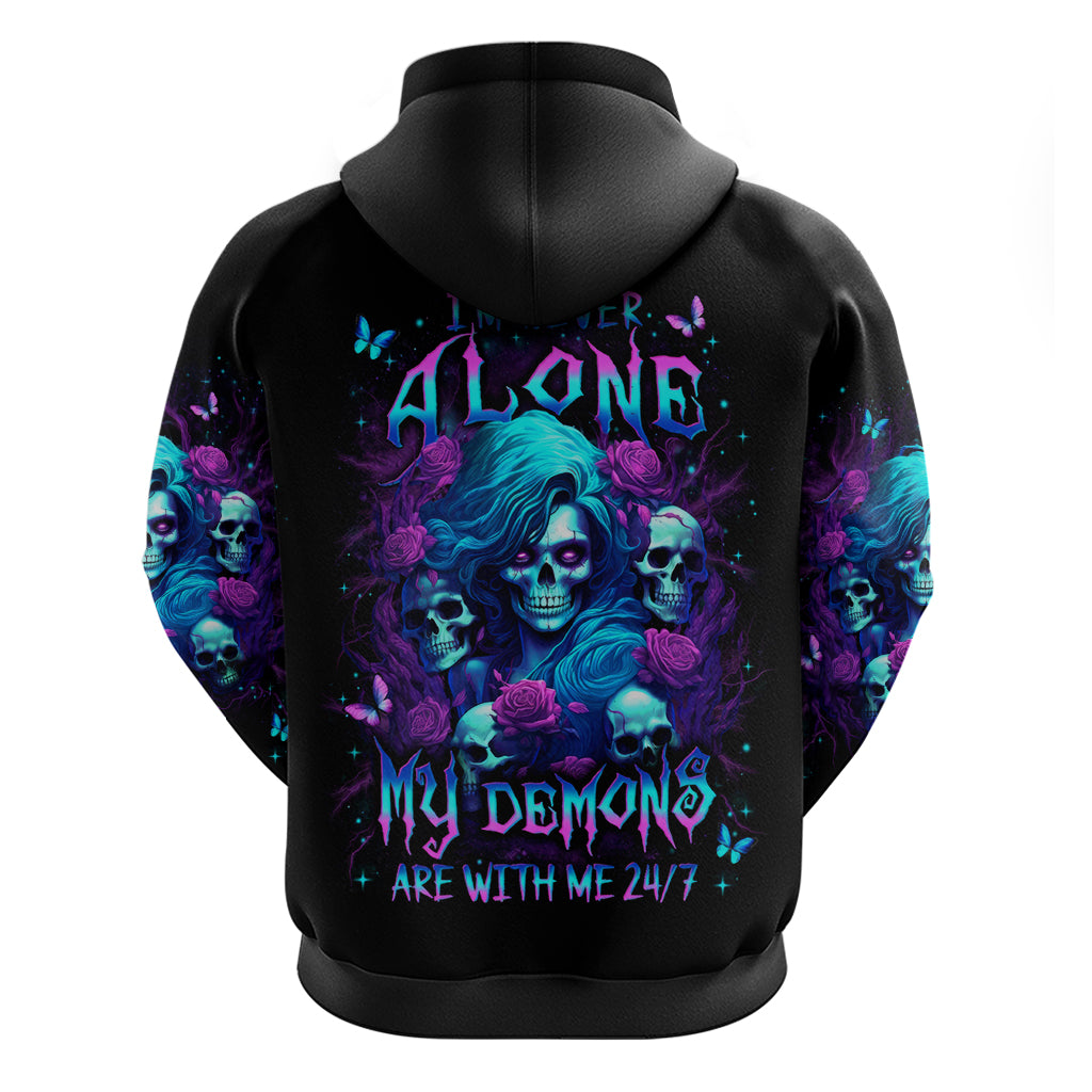 Rose Skull Zip Hoodie I'm Never Alone My Demon Are With Me 24/7