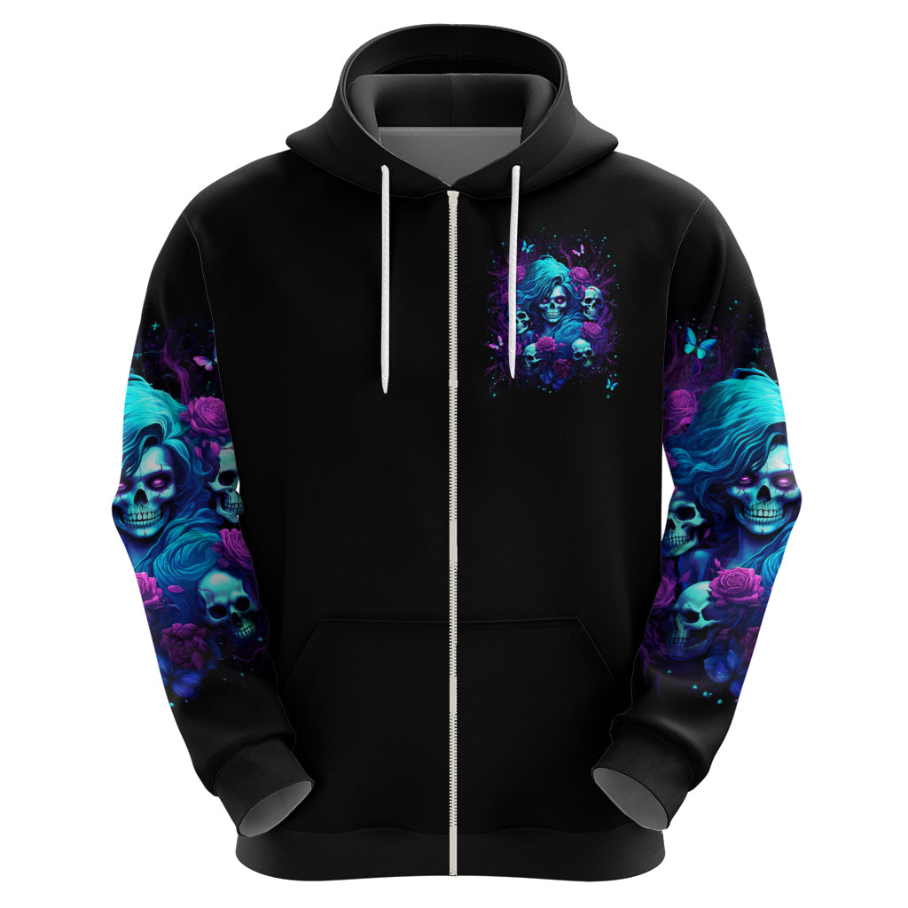 Rose Skull Zip Hoodie I'm Never Alone My Demon Are With Me 24/7