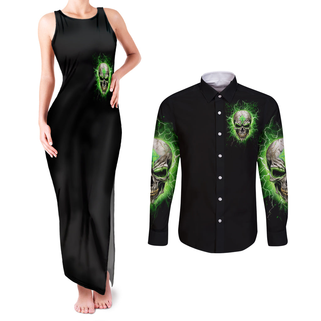 Thunder Skull Couples Matching Tank Maxi Dress and Long Sleeve Button Shirt I'm Not Anti-Social I Must Not User Friendly