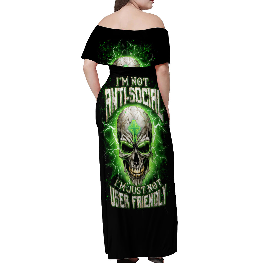 Thunder Skull Off Shoulder Maxi Dress I'm Not Anti-Social I Must Not User Friendly