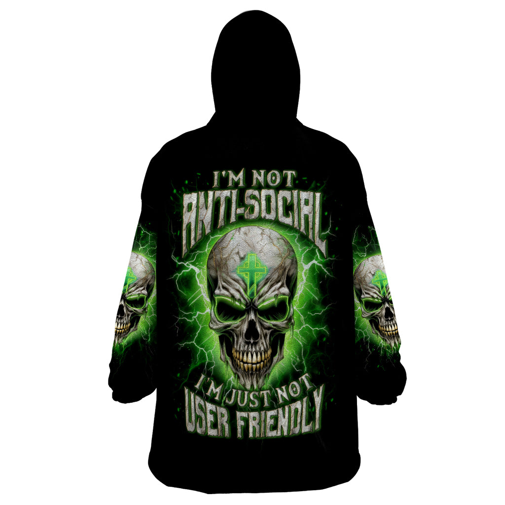 Thunder Skull Wearable Blanket Hoodie I'm Not Anti-Social I Must Not User Friendly