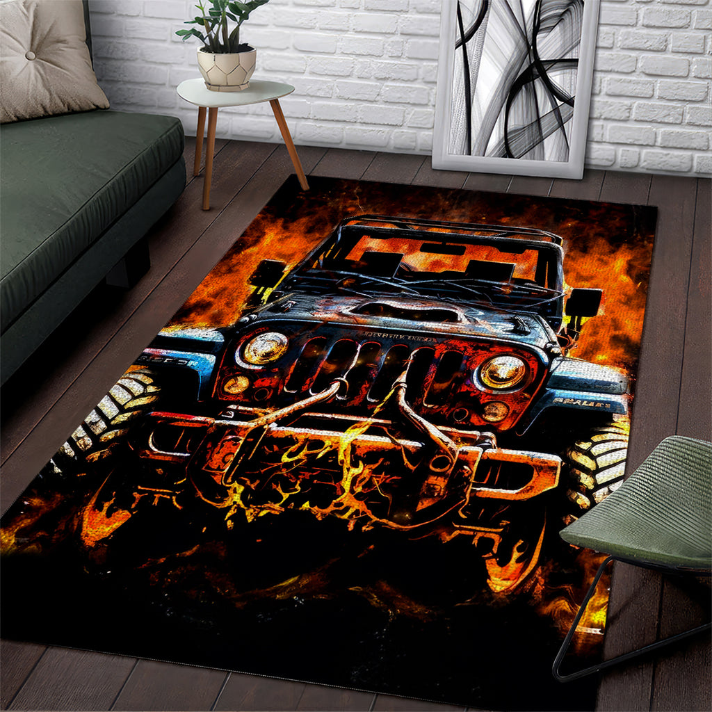 Flame Jeep Area Rug I'm The Black Jeep Of The Family