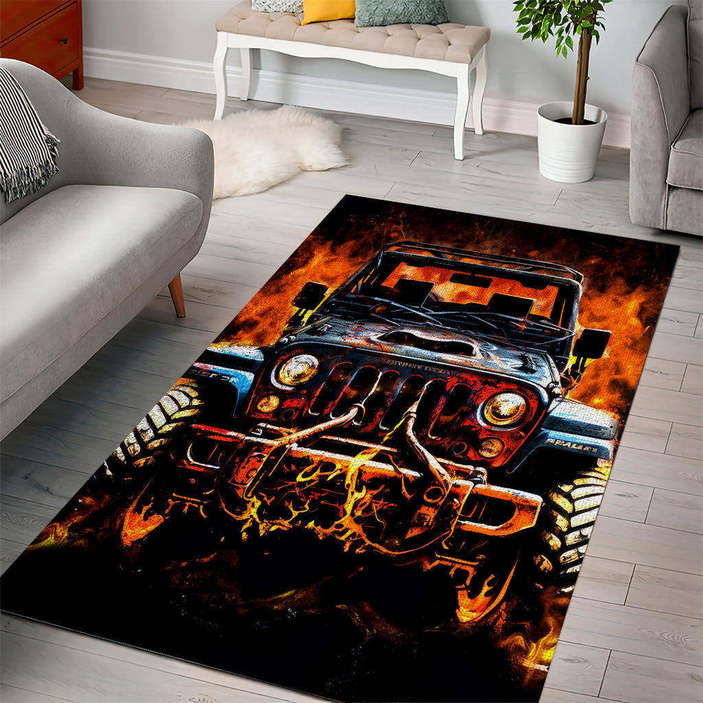 Flame Jeep Area Rug I'm The Black Jeep Of The Family