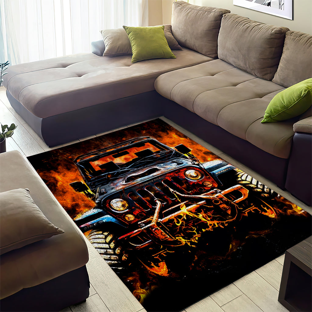 Flame Jeep Area Rug I'm The Black Jeep Of The Family