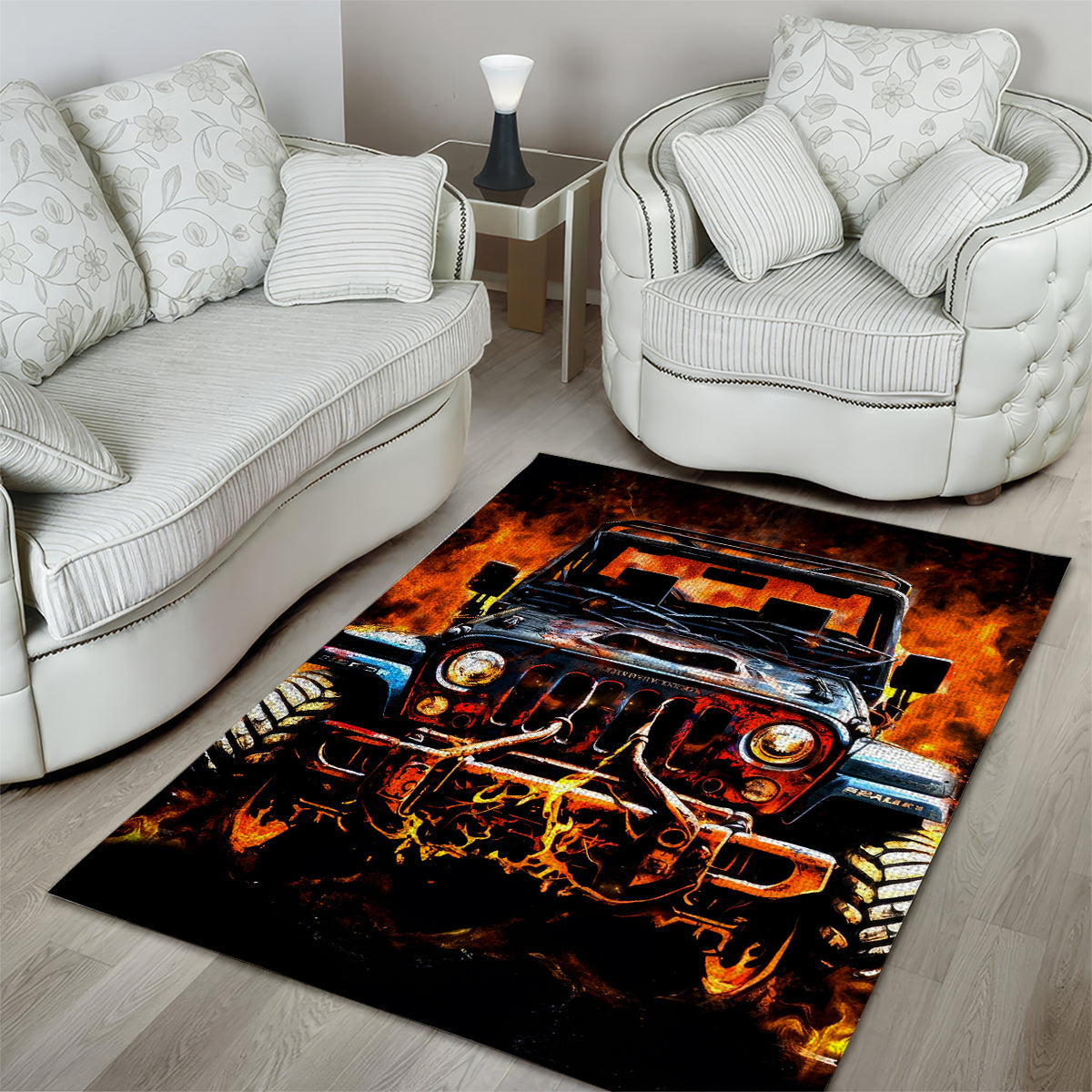 Flame Jeep Area Rug I'm The Black Jeep Of The Family