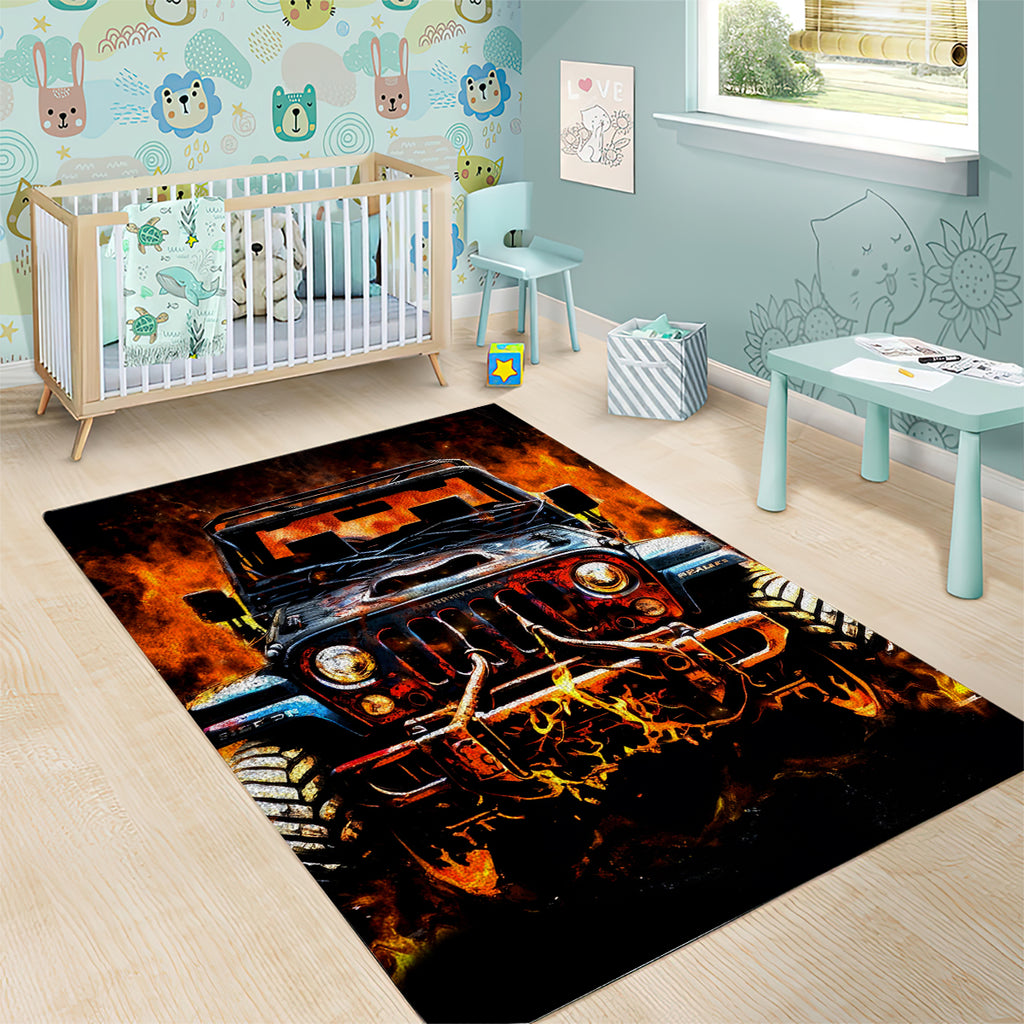 Flame Jeep Area Rug I'm The Black Jeep Of The Family