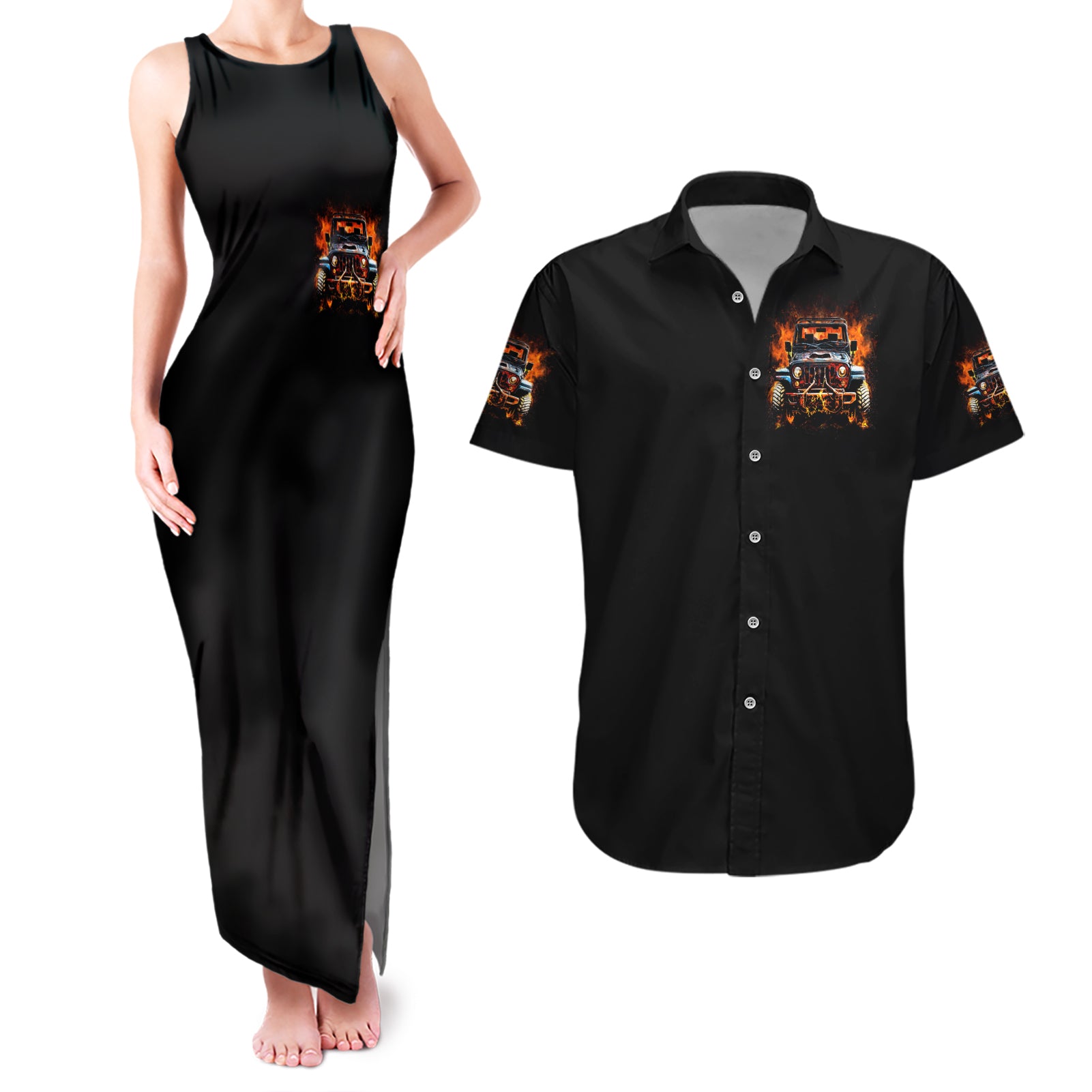 Flame Jeep Couples Matching Tank Maxi Dress and Hawaiian Shirt I'm The Black Jeep Of The Family