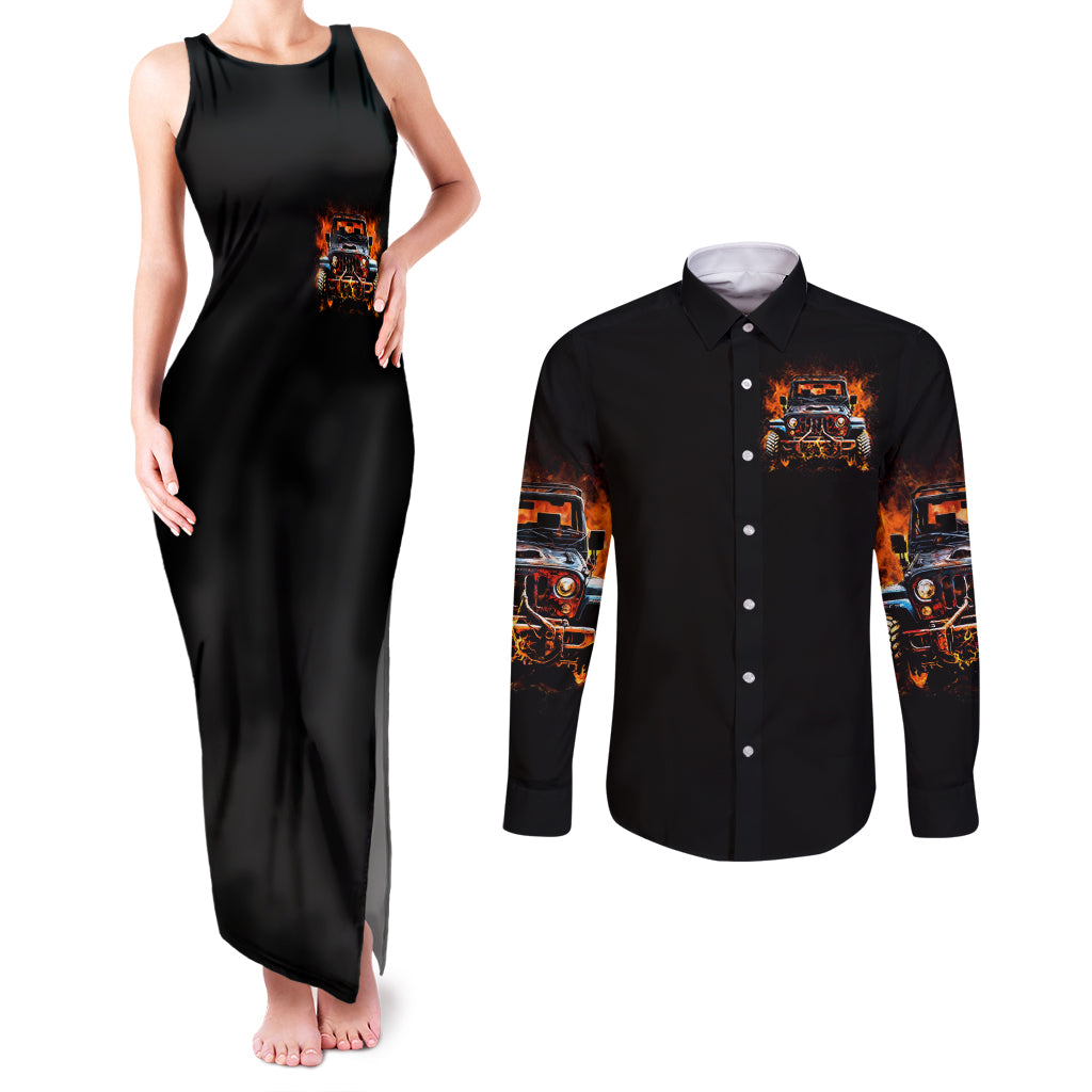 Flame Jeep Couples Matching Tank Maxi Dress and Long Sleeve Button Shirt I'm The Black Jeep Of The Family