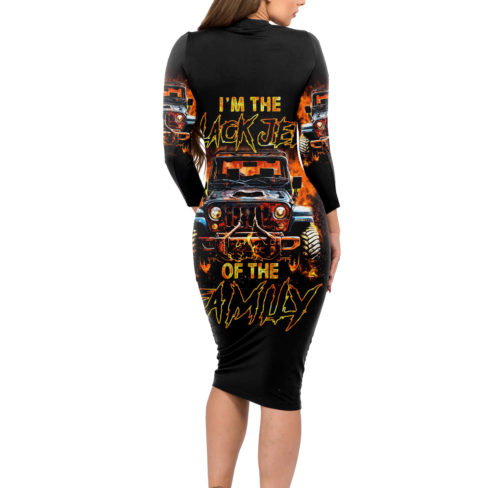 Flame Jeep Long Sleeve Bodycon Dress I'm The Black Jeep Of The Family