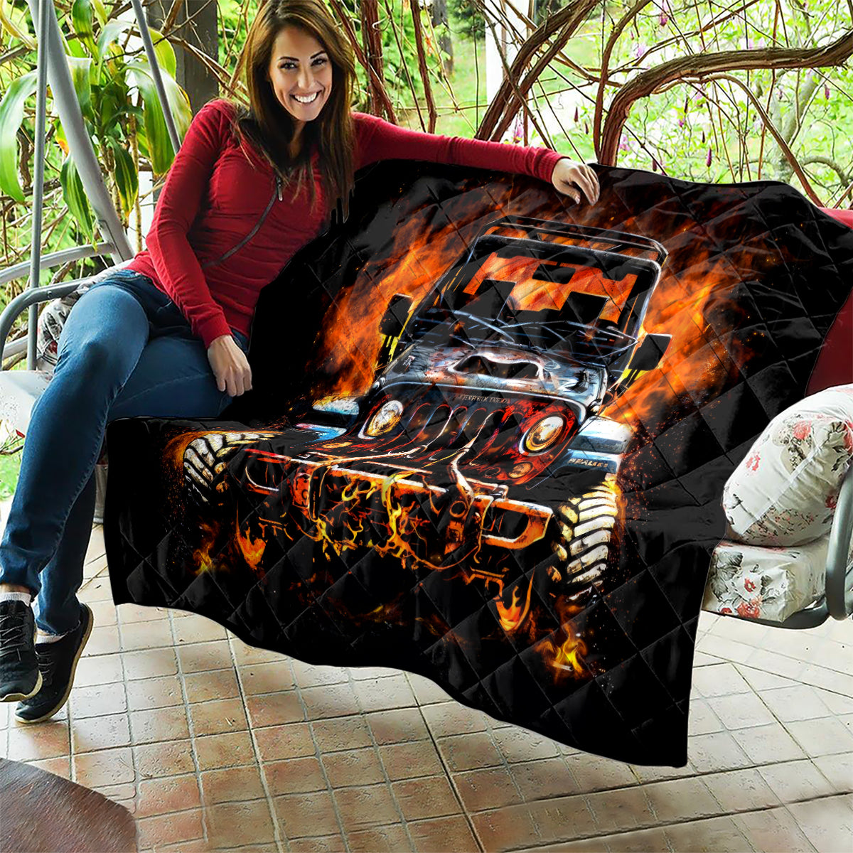 Flame Jeep Quilt I'm The Black Jeep Of The Family
