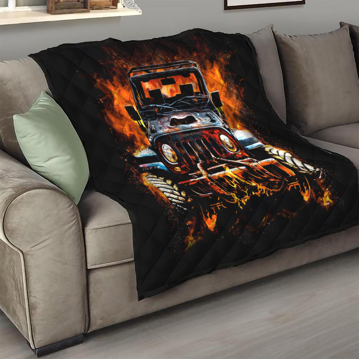 Flame Jeep Quilt I'm The Black Jeep Of The Family