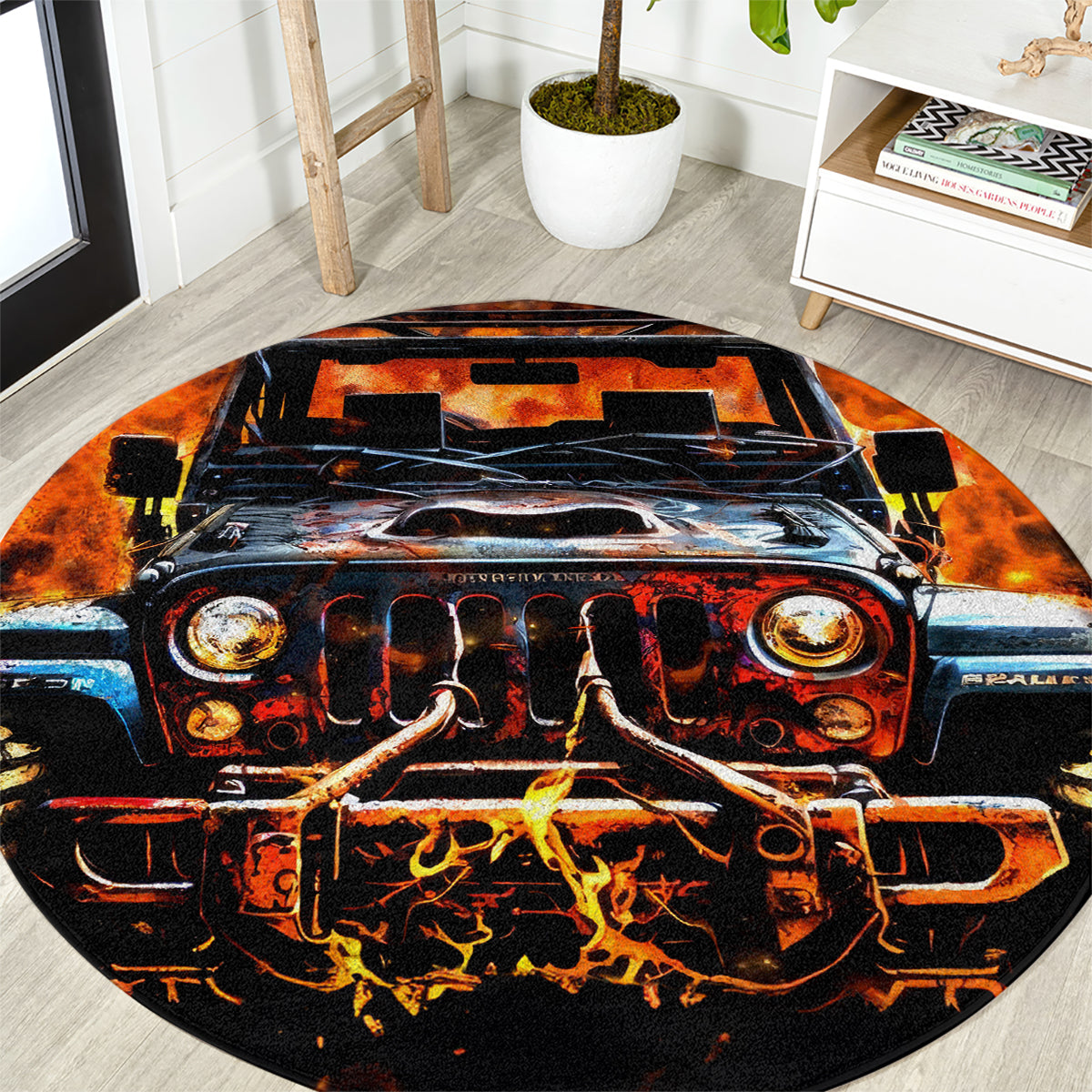 Flame Jeep Round Carpet I'm The Black Jeep Of The Family