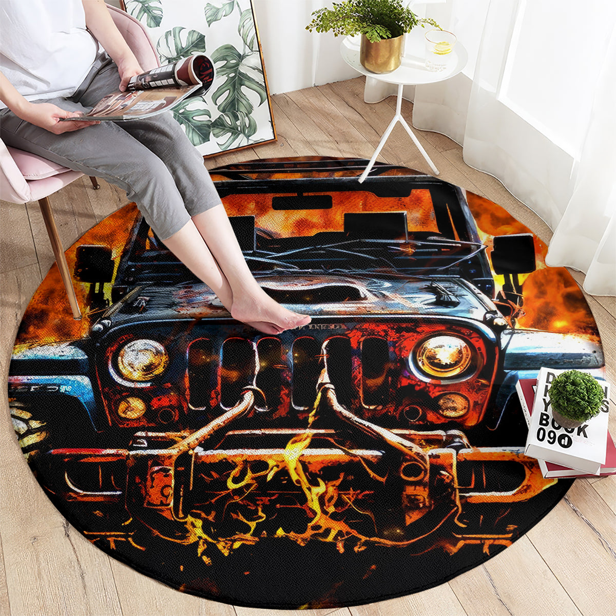 Flame Jeep Round Carpet I'm The Black Jeep Of The Family