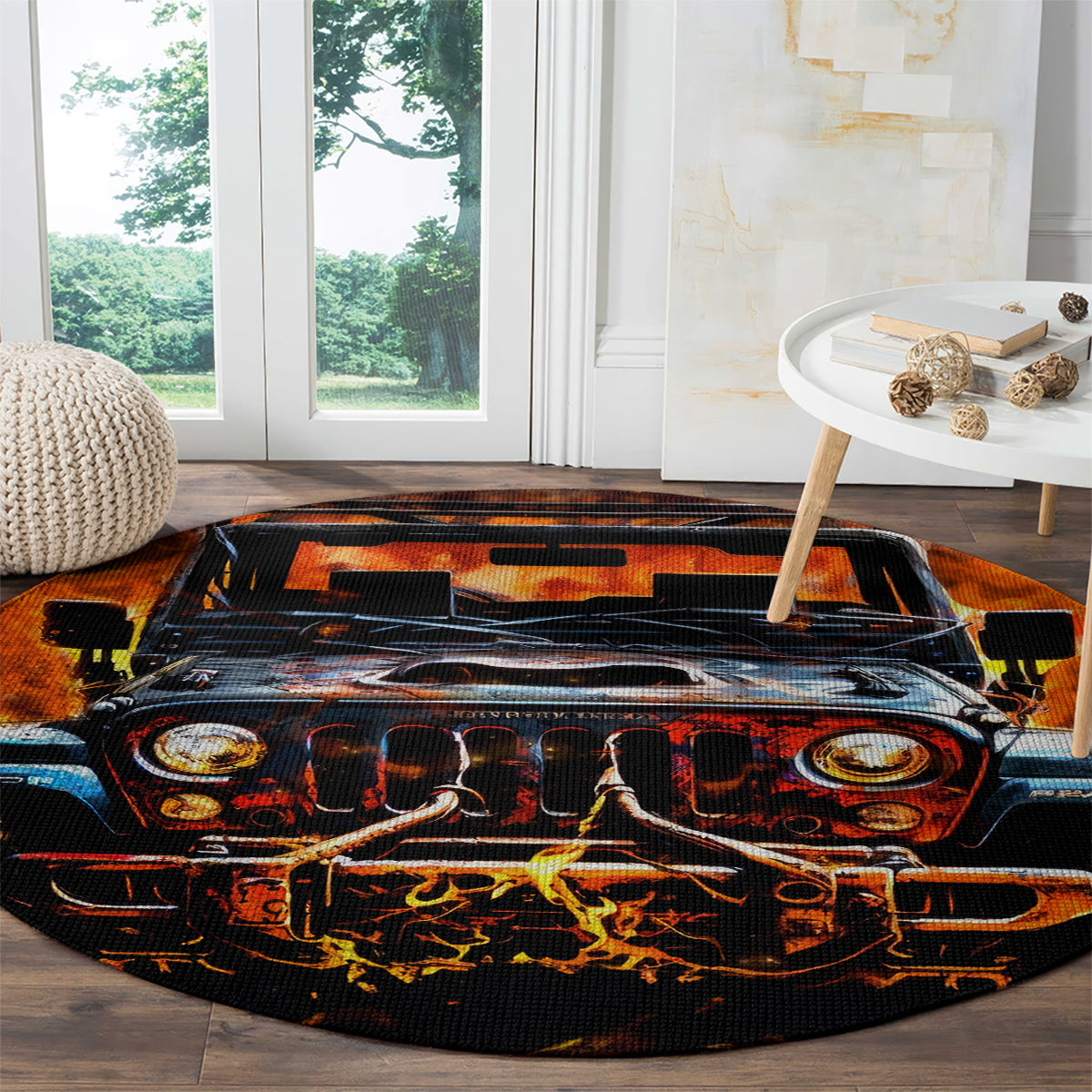 Flame Jeep Round Carpet I'm The Black Jeep Of The Family