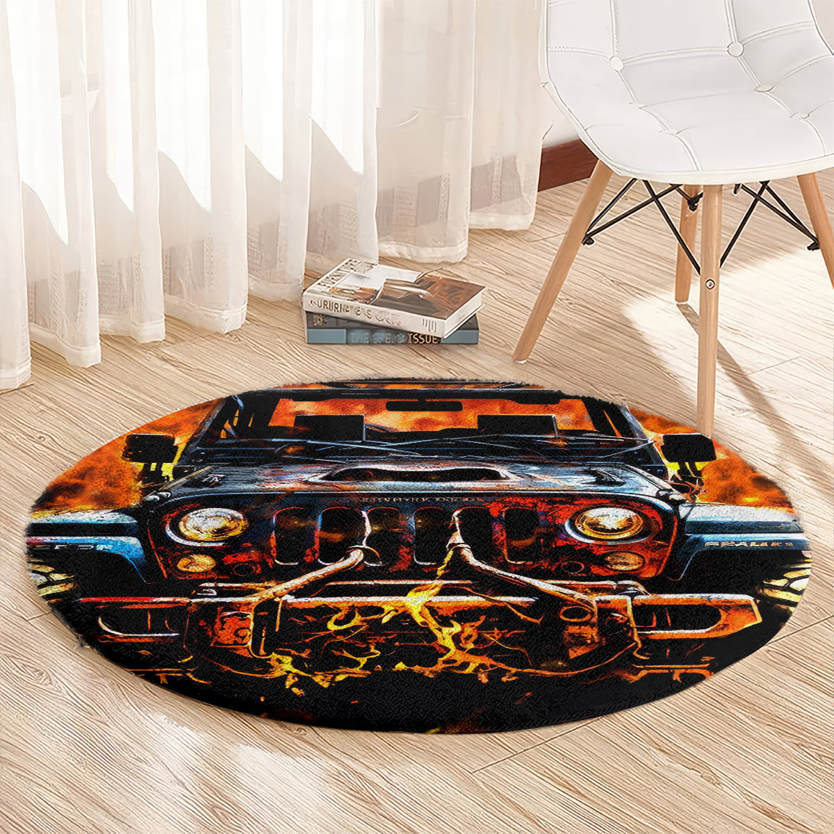 Flame Jeep Round Carpet I'm The Black Jeep Of The Family
