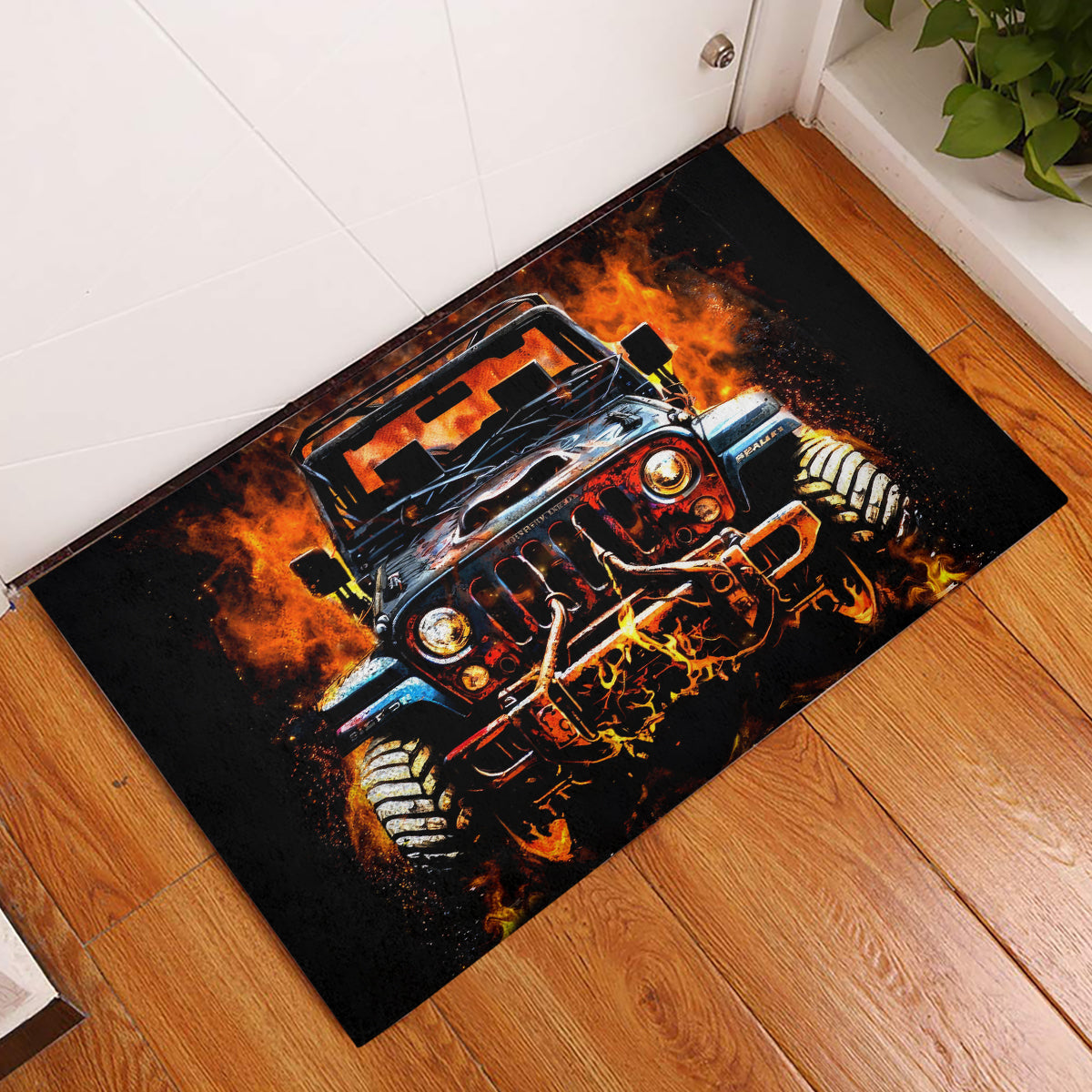 Flame Jeep Rubber Doormat I'm The Black Jeep Of The Family