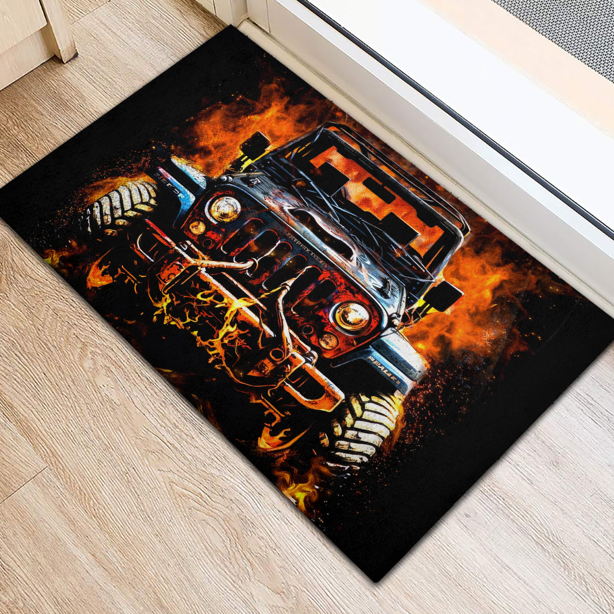 Flame Jeep Rubber Doormat I'm The Black Jeep Of The Family