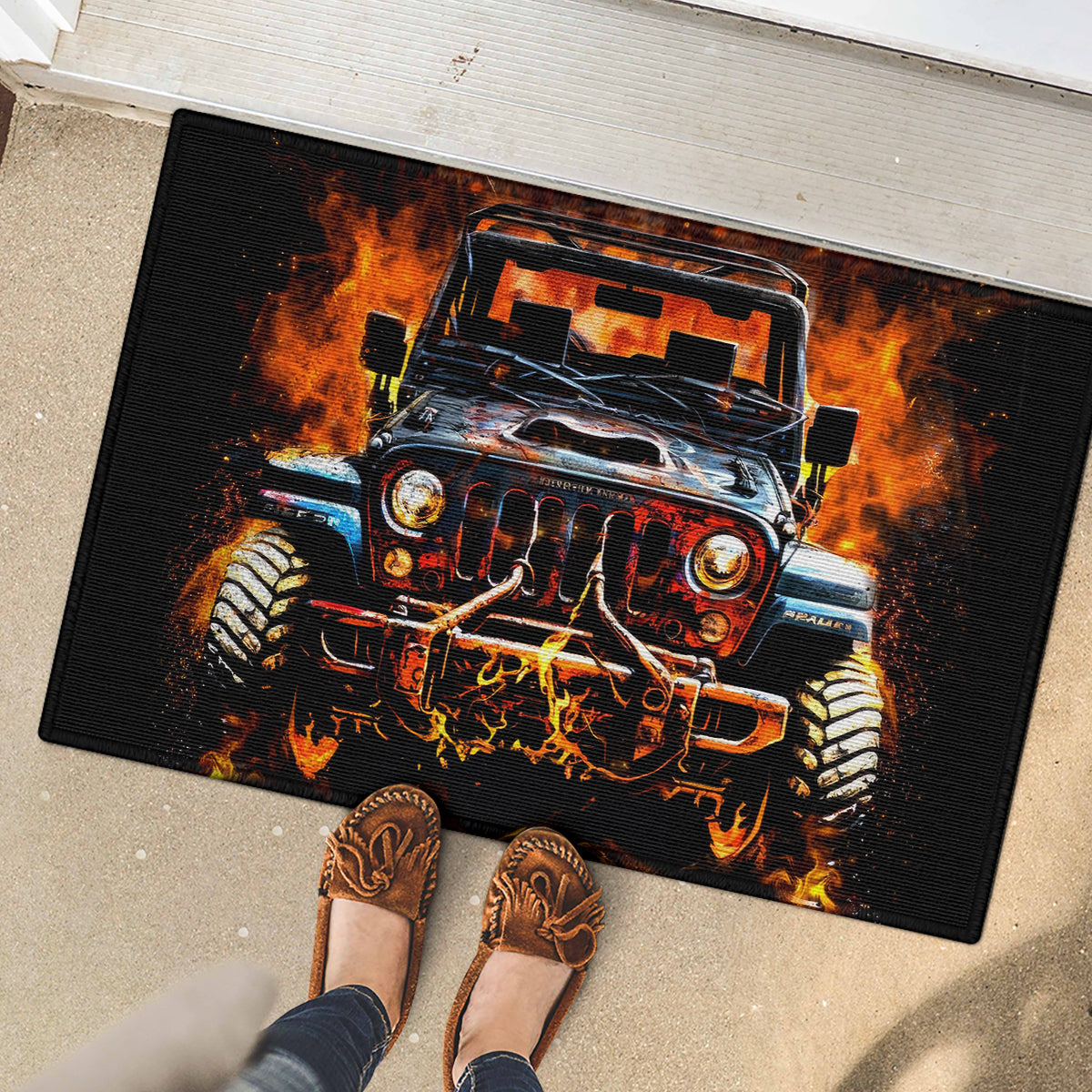 Flame Jeep Rubber Doormat I'm The Black Jeep Of The Family
