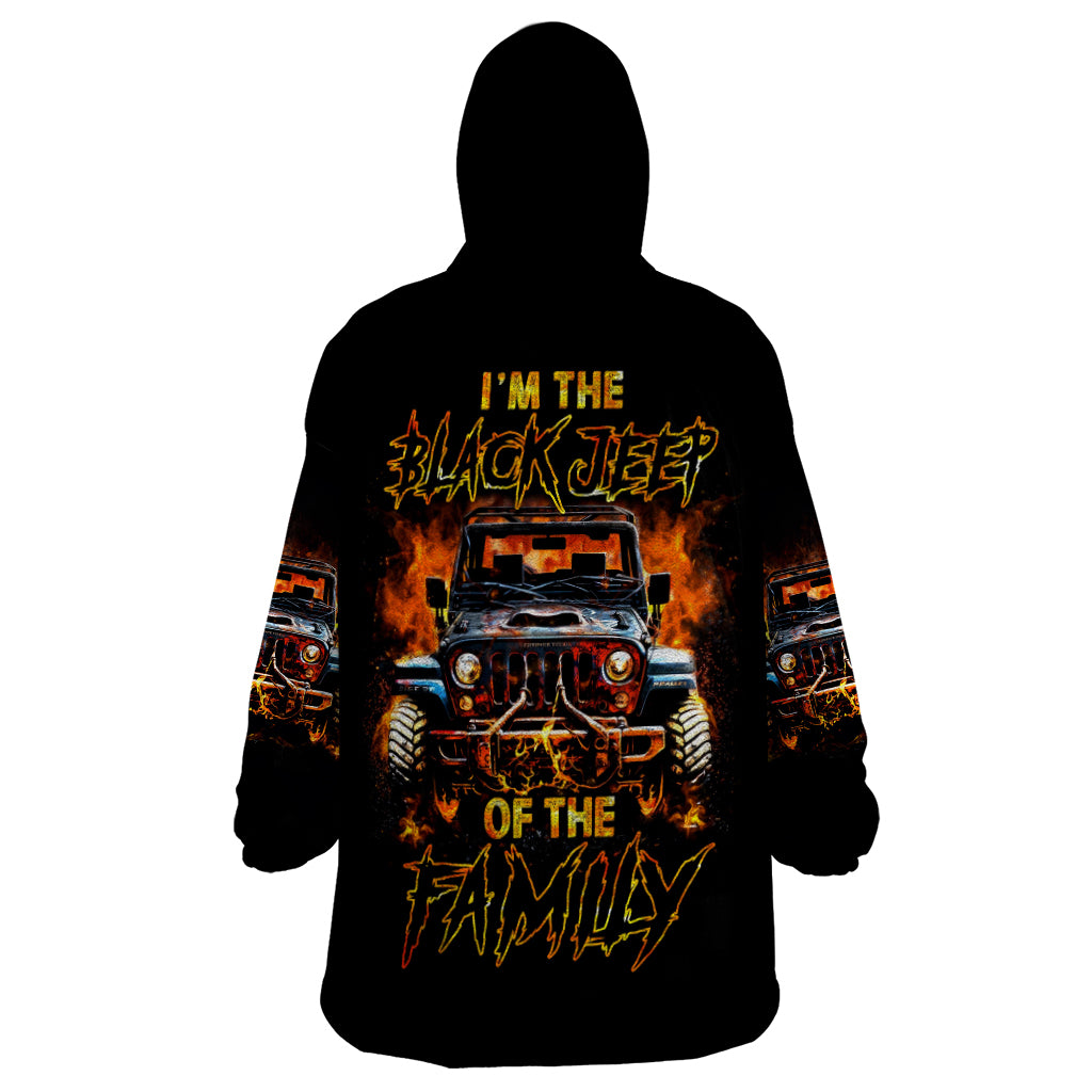 Flame Jeep Wearable Blanket Hoodie I'm The Black Jeep Of The Family
