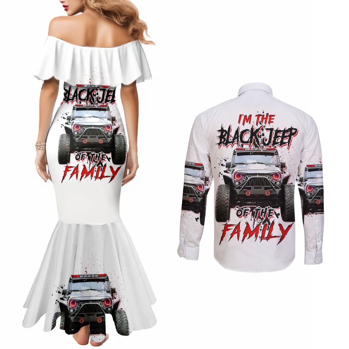 Black Jeep Couples Matching Mermaid Dress and Long Sleeve Button Shirt I'm The Black Jeep Of The Family