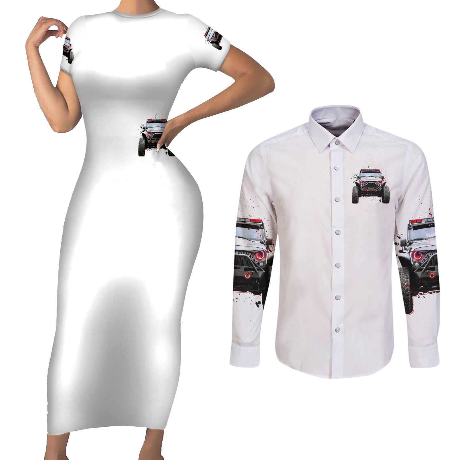Black Jeep Couples Matching Short Sleeve Bodycon Dress and Long Sleeve Button Shirt I'm The Black Jeep Of The Family