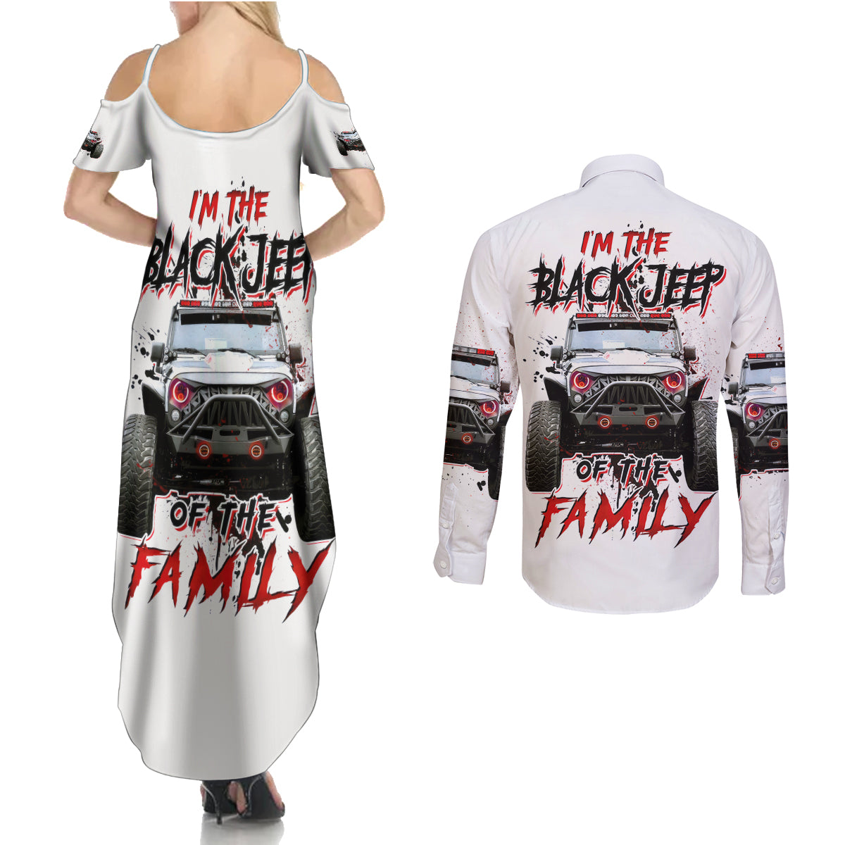 Black Jeep Couples Matching Summer Maxi Dress and Long Sleeve Button Shirt I'm The Black Jeep Of The Family