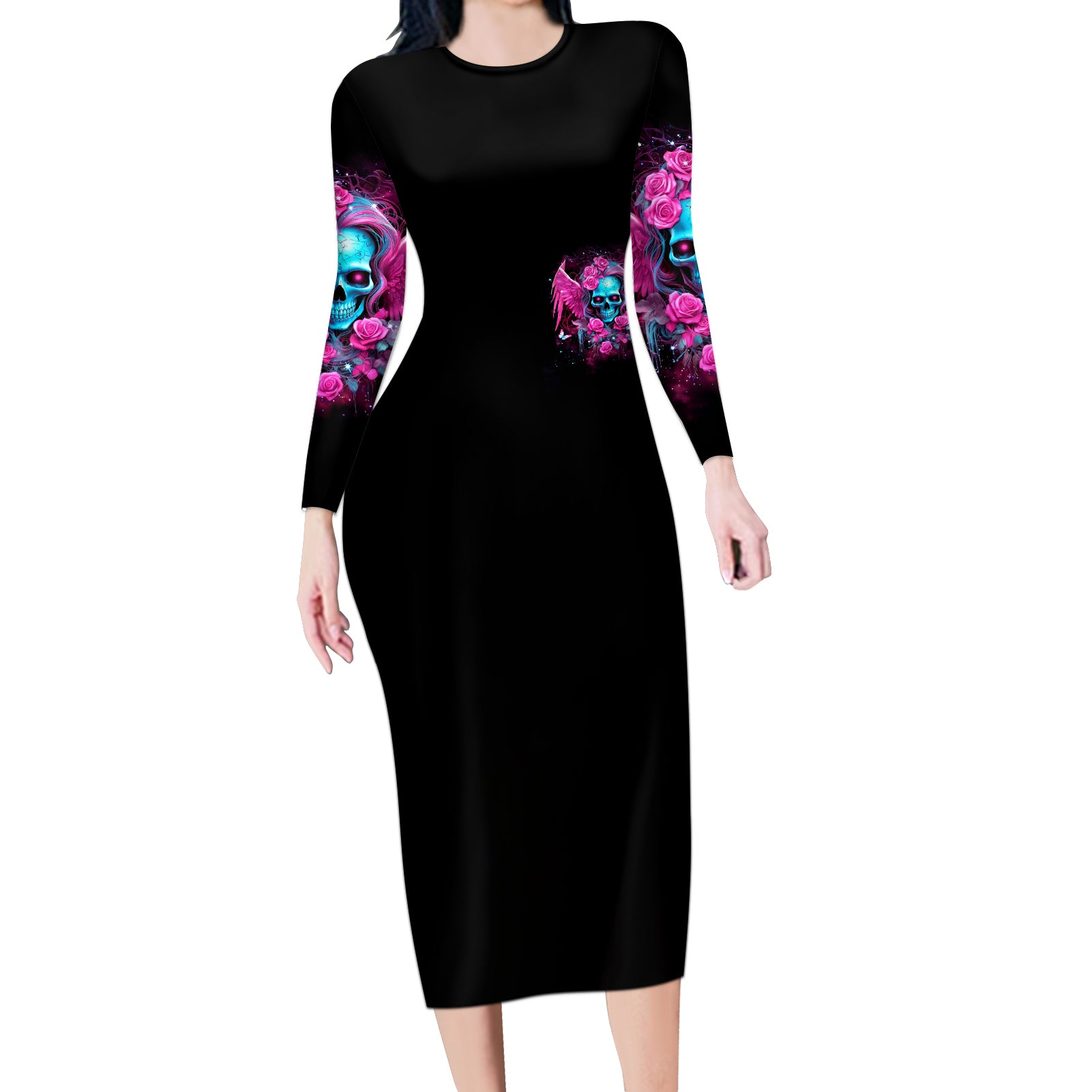 Skull Lady Long Sleeve Bodycon Dress In My Next Life I Want To Be The Karma Fairy