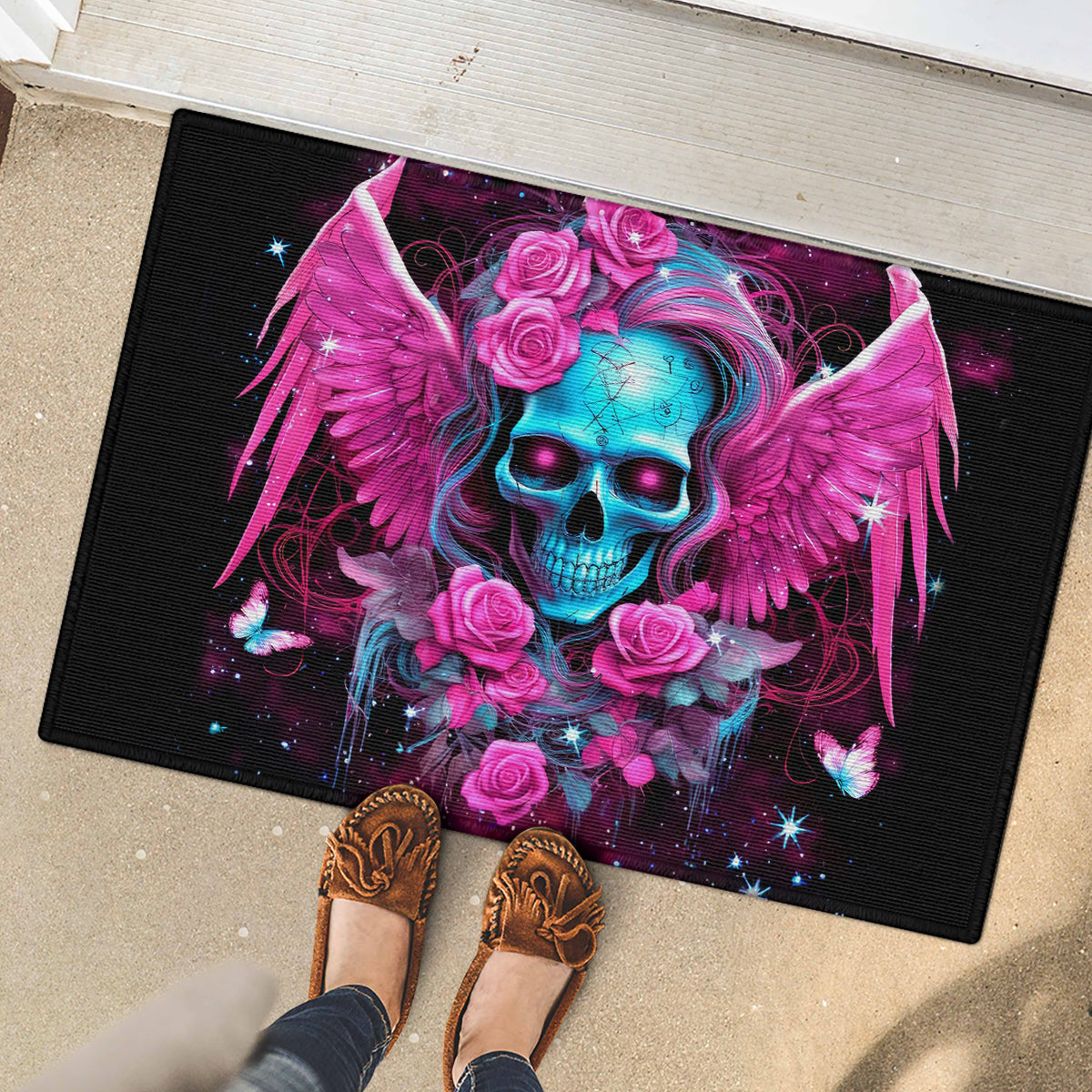 Skull Lady Rubber Doormat In My Next Life I Want To Be The Karma Fairy