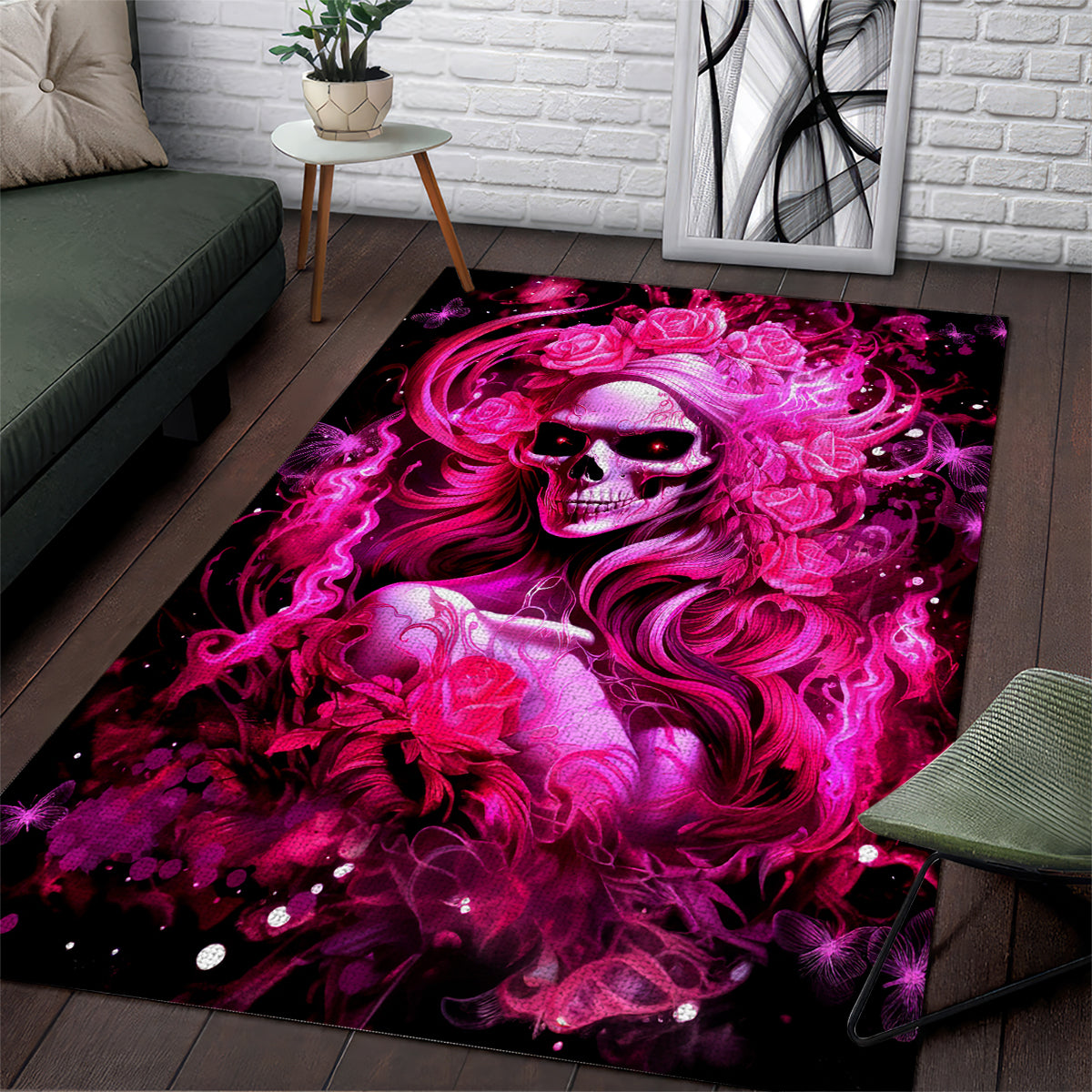 Skull Lady Area Rug Look Hot Be Cold