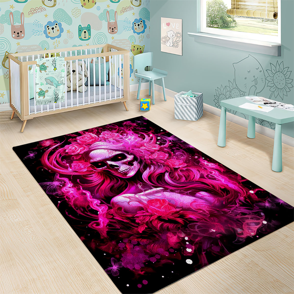 Skull Lady Area Rug Look Hot Be Cold