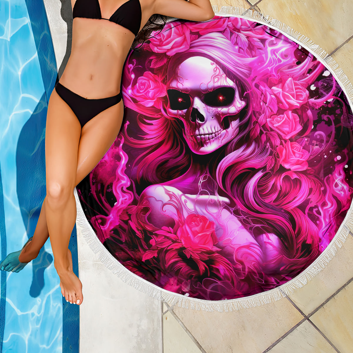 Skull Lady Beach Blanket Look Hot Be Cold