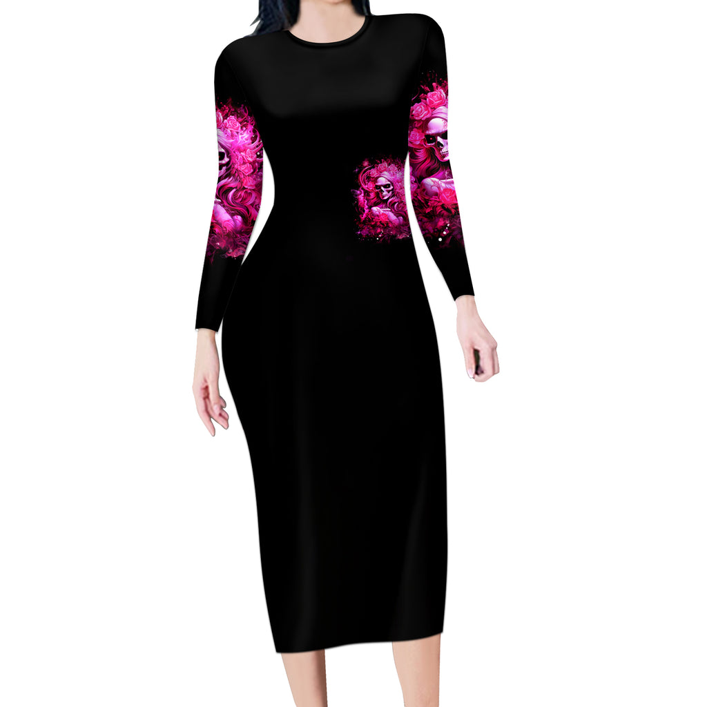 Skull Lady Long Sleeve Bodycon Dress Look Hot Be Cold
